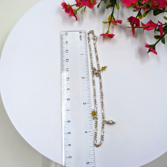 Crystal Dangle 925 Sterling Silver Signed Vintage Bracelet / Anklet - Picture 6 of 6